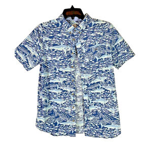 Vineyard Vines for Target Shark Print Short Sleeve Button Down Shirt Boys XL